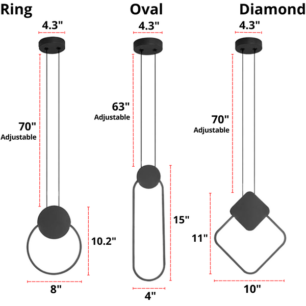 Modern LED Pendant Lights Dimensions