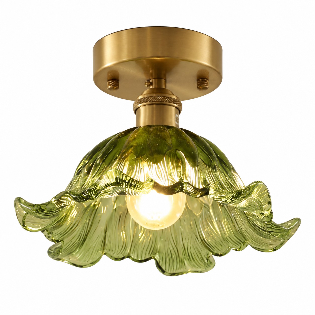 Small Green Striped-Flower Ceiling Light, Iron